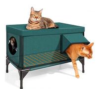 Elevated Base Heated Cat House, Insulated Outdoor Cat Shelter with Two Exits, Cat House for Outside Winter with Safe Escape Door & Magnetic Lock, Weatherproof, for Feral Barn Cat L(65 * 42 * 30cm)