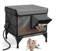 Elevated Base Heated Cat House,Outdoor Cats Feral Kitty Shelter, Insulated Cat Shelter with Two Exits,with Safe Escape Door & Magnetic Lock, Weatherproof,for Feral Barn Cat,Cat House for Winter,S