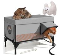 Elevated Base Heated Cat House, Outdoor Heated Cat House with Cat Toys and Two Exits, Super Warm, Windproof and Waterproof, for Feral Stray Outdoor Cat L
