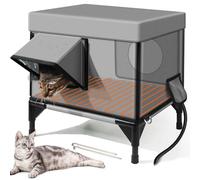 Elevated Base Outdoor Heated Cat House, Indestructible Detachable Winter Insulated Weatherproof Shelter, Feral Cats Shelter with Waterproof Eaves & Two Exits, for Small Pets(Grey,L)