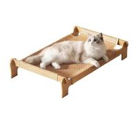Elevated Cat Bed - Woven Imitation Rattan Cot, Solid Wood Frame Sofa |