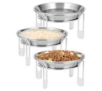 Elevated cat Bowl, 6.3" Wide Raised Stainless Steel Cat Food and Water Dishes, Small Dog Bowl, Whisker Friendly, Anti-Vomiting, Neck Stress-Free, Non-Slip Stainless Steel Stand with 4 Legs- 3Pack