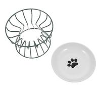 Elevated Cat Bowl Ceramic Iron Green, with Stable Bracket Design | Easy to Clean, Storage Rack Included, Raised Setup for Cats, Pet Feeding Use, Compact Single Set