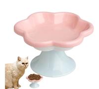 Elevated Cat Bowl Mustache Friendly - Flower Shaped Raised Bait Dish, Non-Slip Ceramic Design, Smooth Edge Bowl | Kitten Food or Water Bowl Deb Cat Puppy Feeding Comfort Dining Station Ho