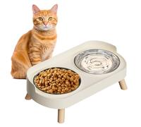 Elevated Cat Bowl, Raised Cat Food and Water Bowl Set for Indoor Cats, Splash Proof with 2 Stainless Steel Pet Food Bowls for Cats and Puppies, Whisker Fatigue and Dishwasher Safe - White