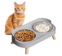 Elevated Cat Bowl, Raised Cat Food and Water Bowl Set for Indoor Cats, Splash Proof with 2 Stainless Steel Pet Food Bowls for Cats and Puppies, Whisker Fatigue and Dishwasher Safe - Grey