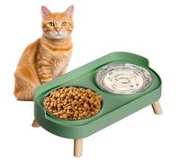 Elevated Cat Bowl, Raised Cat Food and Water Bowl Set for Indoor Cats, Splash Proof with 2 Stainless Steel Pet Food Bowls for Cats and Puppies, Whisker Fatigue and Dishwasher Safe - Green