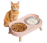 Elevated Cat Bowl, Raised Cat Food and Water Bowl Set for Indoor Cats, Splash Proof with 2 Stainless Steel Pet Food Bowls for Cats and Puppies, Whisker Fatigue and Dishwasher Safe - Pink