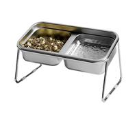 Elevated Cat Bowl - Stainless Raised Feeder, Double Feeding Dish | Anti Slip Tilted Design For Kittens Adults Seniors Indoor Outdoor Siamese Persian Bengal British Shorth