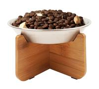 Elevated Cat Bowl with Bamboo Stand, 6.8" Extra Wide Shallow Raised Stainless Steel Cat Bowls Whisker Friendly