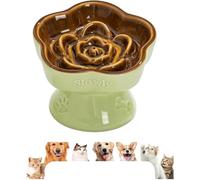 Elevated Cat Bowl with Slow Feed - Anti-Glutton Ceramic Bowl - Flat Safe - Wide and Inclined - for Pets - for Cats and Dogs