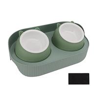Elevated Cat Bowls, Cat Food And Water Bowl Set Elevated Feeding Station Double Ceramic Pet Raised Ceramic Pet Dish Feeder for Kitten And Small Dogs, 16.1x5.7x8.7in (Green [cheongsam Meow] Green
