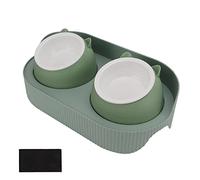 Elevated Cat Bowls, Double Ceramic Pet Bowls Raised Ceramic Cat Food And Water Set Elevated Feeding Station Pet Dish Feeder for Kitten And Small Dogs, 16.1x5.7x8.7in (Green [cheongsam Meow] Green