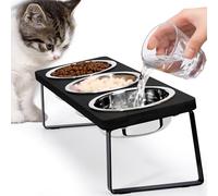 Elevated Cat Bowls for Food and Water: 15° Tilted Raised Cat Bowl Set Whisker Friendly 3 Black Stainless Steel Anti Vomiting Dishes with Stand for Indoor Kitty Kittens and Pet