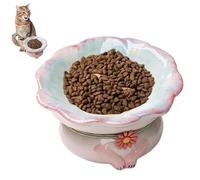 Elevated Cat Bowls, Raised Cat Bowls, Anti Vomiting Ceramic Cat Bowl, Cute Flower Shape | Pet's Healthy Diet Care, 15 Angled Shallow Bowl