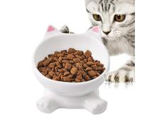 Elevated Cat Bowls | Slanted Cat Face Design Tall Ceramic Feeding Kitten | Cat Raised Food Bowl for Pets Kittens Puppies Eating Drinking Feeding Elevated Ceramic Angled Spill-Proof Apartment City Liv