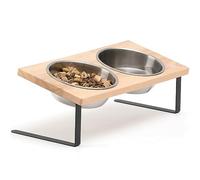 Elevated Cat Bowls, Small Dog 15° Tilted Raised Stainless Steel Bowl Stand, Solid Bamboo Food Water Bowl Set Feeding Station for Pets