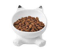 Elevated Cat Bowls - Spill Proof Slanted Ceramic Dish, Raised Tall Stand Base Architecture, Cute Cat Face Styling | Digestive Health Support Feeding Bowl for Apartment City Living