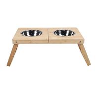 Elevated Cat Bowls Stand with Double Stainless Steel Bowls, Multipurpose Bamboo Raised Feeder for Cats and Dogs, Ideal for Pets with Sensitive Whiskers, Waterproof and SpillProof