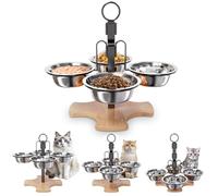 Elevated Cat Bowls with Stand, 3 Adjustable Heights Raised Dog Bowl for Small Size Dog, Tilted Cat Dishes Set for Food Dry Wet and Water, 4 Stainless Steel Cat Food Bowls for Indoor Cats and Puppy