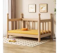 Elevated Cat & Dog Bed, Washable Soft Mat, Solid Wood Frame for Small & Medium Pets, Stylish Yellow Design, 95x65x32cm