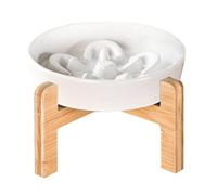Elevated Cat Feeding Bowl - Dog Food Container, Vomiting Proof Feeding Bowl with Wooden Stand | Ceramic Breeding Cat Bowl Feeding Accessories Non-Slip Feeder for Home Cats