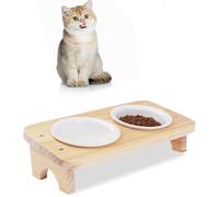 Elevated Cat Food and Water Bowl Set with Stand,15°Tilted Raised Pet Bowlfor Kittens/Puppy with 2 Ceremic Dishes, Indoor Cat Food Bowl，Anti-Vomit & Whisker Fatigue Relief, Dishwasher Safe(2 Bowl)