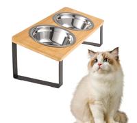 Elevated Cat Food Bowls 15 Tilted Stainless Steel Raised Feeding Bowls with Wooden Stand Elevated Feeder Bowls for Cats and Small Dogs Anti