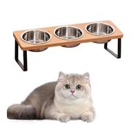 Elevated Cat Food Bowls 15° TiltedStainless Steel Raised Feeding Bowls with Wooden Stand Adjustable Height Elevated Feeder Bowls for Cats and Small Dogs Anti Vomit Anti Slip (3 Bowls)