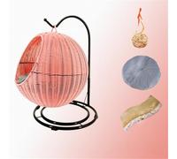 Elevated Cat House Hammock, Woven Cat House with Removable Cushion & Hanging Ball and Cats Scratching Post, Plastic Rattan Pet Bed for Dogs & Cats(Pink)