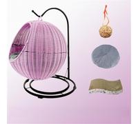 Elevated Cat House Hammock, Woven Cat House with Removable Cushion & Hanging Ball and Cats Scratching Post, Plastic Rattan Pet Bed for Dogs & Cats(Purple)