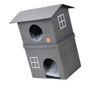 Elevated Cat Play Town Home with View Window for Multi-Level Cat Condo Lounger Door Attachment 2 Tier