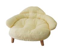 Elevated Cat Sofa Chair Bed with Sturdy Wooden Legs, Plush Round Soft Design for Pets, Beige, 60cm