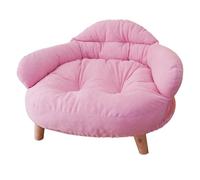 Elevated Cat Sofa Chair Bed with Sturdy Wooden Legs, Plush Round Soft Design for Pets, Beige, 60cm