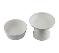 Elevated Ceramic Cat Bowl Set of 2, 15.7 cm Wide Shallow Dish, 12.7 cm Raised Stand, Raised Bowl for a Comfortable Position Whilst Eating & Drinking, White