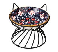 Elevated Ceramic Cat Food Bowl - Wide Whisker-Friendly Shallow Dish with Non-Slip Metal Stand - 8.5 oz