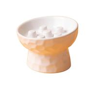 Elevated Ceramic Cat Slow Feeder Bowl - 15° Tilted Anti-Vomit Raised Food Dish, Raised Whisker-Relief Pet Food Dish, Anti-Vomiting, Wide Opening for Flat Face Cats, Non-Slip Base(White)