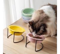 Elevated Ceramic Cats Bowl With Iron Stand Food Dish Water Bowls For Kittens Easy To Clean Simple Design Feeding Tool Ceramic Cats Dish With Iron Base