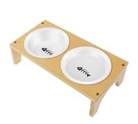 Elevated Ceramic Dog Bowl Set, Bamboo Stand Double Bowl Separate Design Effortless to Clean for Small Sizes of Cats and Dogs Providing Healthy Dining Experience 32×16×9 cm (Fishbone)