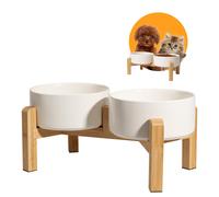 Elevated Ceramic Dog Bowl Set - Raised Dog Bowls with Non-Slip Bamboo Stand - Dog Food and Water Bowl Set - Double Dog Feeding Bowls - Pet D