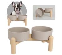 Elevated Ceramic Dog Bowl Set - Raised Dog Food and Water Bowl Set - Double Dog Bowls with Non-Slip Stand - Dog Dishes Set of 2 - Pet Bowls for Small to Medium Dogs - 2 Cups - 28.75 fl oz - Grey