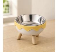 Elevated Ceramic Dog Bowl with Stainless Steel Stand, 6.1'' Raised Pet Feeding Bowl, 2 Cup Capacity Anti-Slip Food & Water Dish for Small to Medium Dogs, Easy Clean Modern Design, Yellow