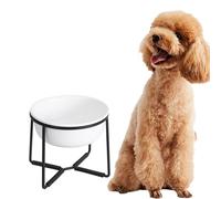 Elevated Ceramic Dog Food Bowl - Raised Dog Bowl with Non-Slip Metal Stand - Lifted Dog Dish - Dog Feeding Bowl - Dog Water Bowl - Suitable for Small and Medium Dogs - 2 Cups - 27 fl oz - Matte White