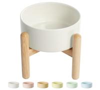 Elevated Ceramic Dog Food Bowl - Raised Feeding Bowl with Wooden Stand - Pet Dish for Small and Medium Dogs - Candy Colors - 2 Cups / 27 fl oz / 800 ml - White