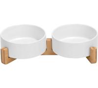 Elevated Ceramic Pet Bowls - Double 13.5oz Raised Cat Dog Bowls with Bamboo Stand | Non-Toxic Ceramic Food Water Dishes | Modern Spill-Resistant Feeder for Small Dogs & Cats