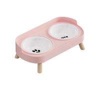 Elevated Ceramic Pet Bowls Feeding Dishes Dishwasher Food Container Double Bowl Feeder for Multiple Indoor Use Ceramic Double Bowl Feeder/195(Light red)