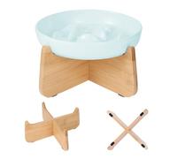 Elevated Ceramic Slow Feeder Cat Bowl with Fish Pool Design, High-Edged Anti-Vomiting Puzzle Feeder for Dry and Wet Food, Promoting Healthy Diet (Green)