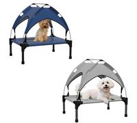 Elevated Cooling Dog Bed Outdoor Breathable Mesh Mat Cot Canopy UV Protection