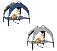 Elevated Cooling Dog Bed Outdoor Breathable Mesh Mat Cot Canopy UV Protection