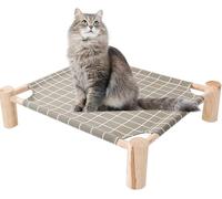 Elevated Dog Bed and Cat Tent - Portable Cotton Linen Pet Cot for Indoor Cats and Puppies - Cooling Raised Pet Bed Furniture